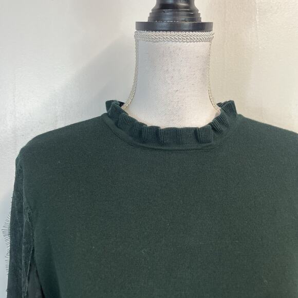 Adrianna Papell Pullover Sweater Top sz Medium Hunter Green Lace Dressy Stretch - Picture 3 of 7